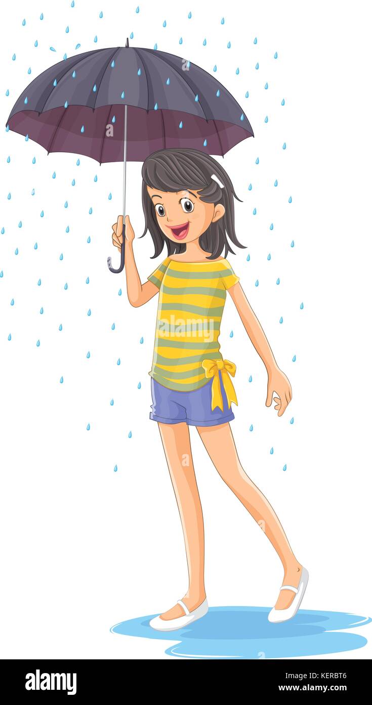 Illustration of a girl holding an umbrella on a white background Stock ...
