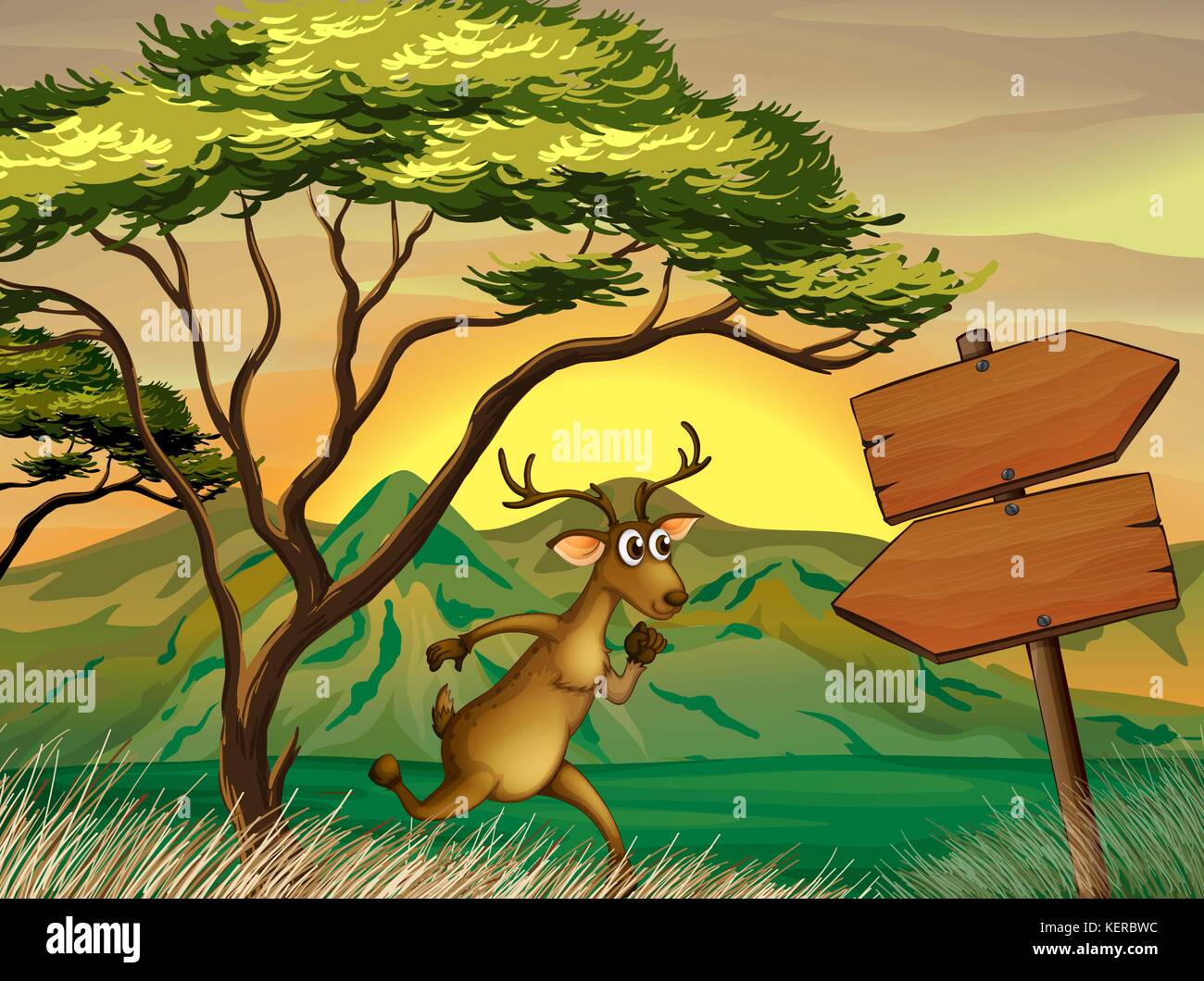 Illustration of a deer following the wooden arrowboard Stock Vector Image & Art Alamy