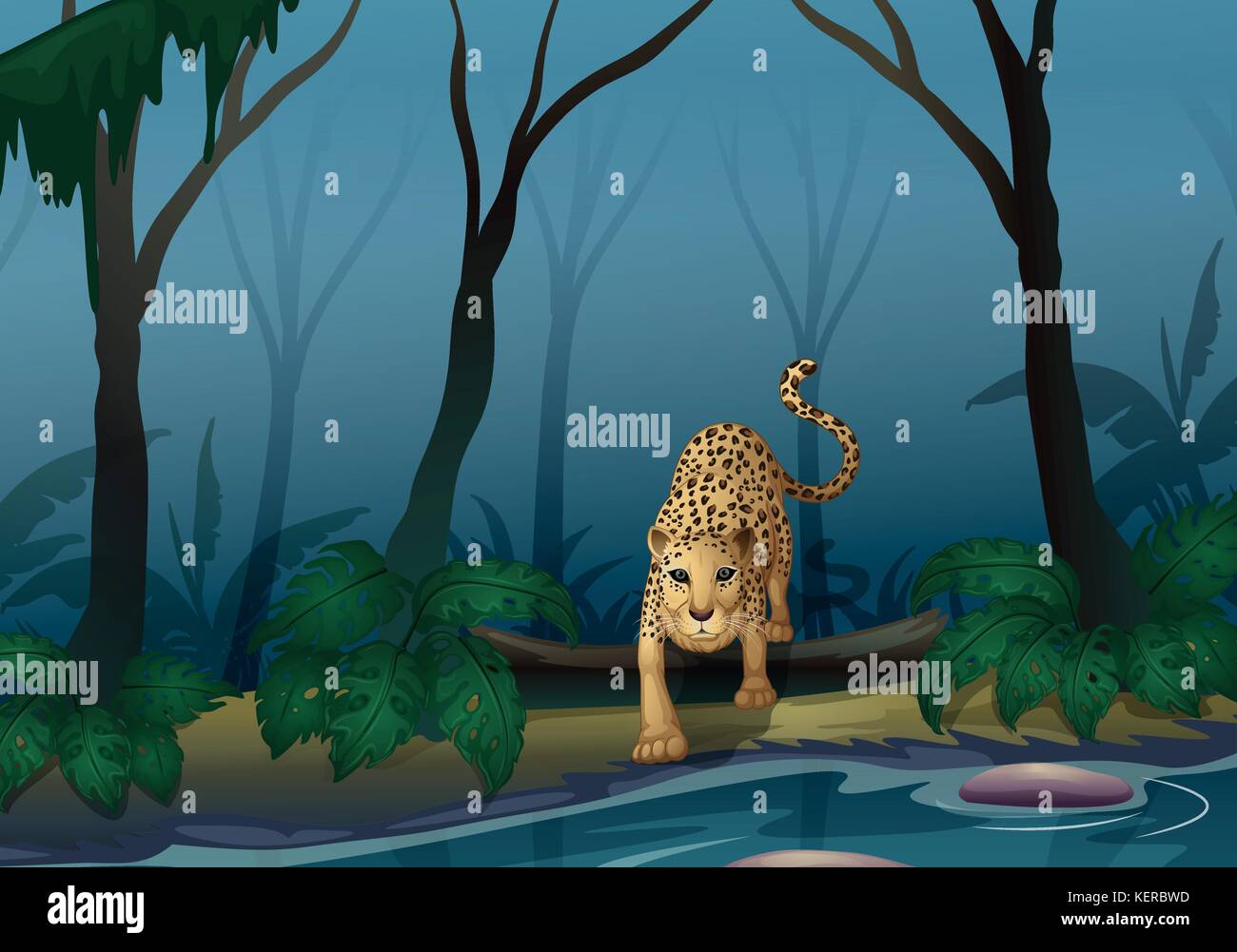 Illustration of a leopard in the middle of the forest Stock Vector ...