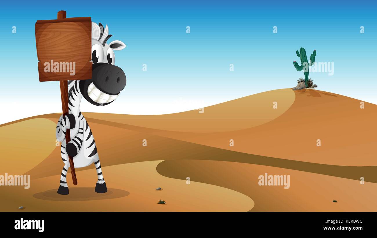 Illustration of a zebra holding the empty signboard at the desert Stock ...
