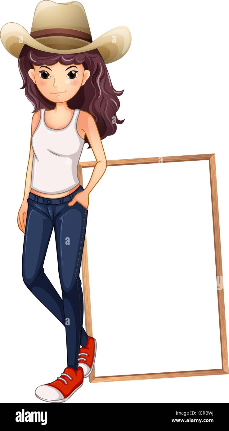 Illustration of a girl with a hat standing in front of the empty board ...