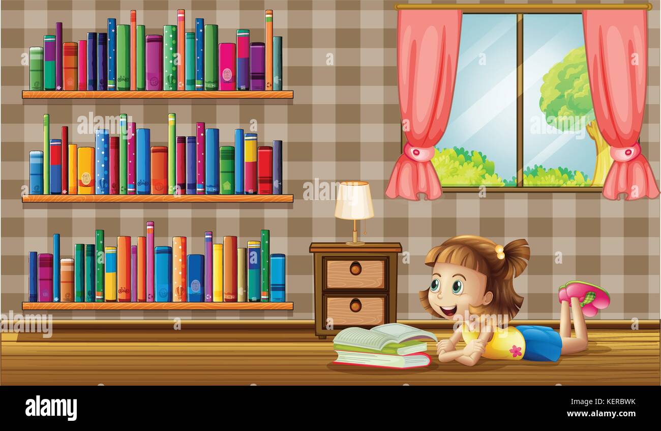 Illustration of a girl reading books near the window Stock Vector Image ...