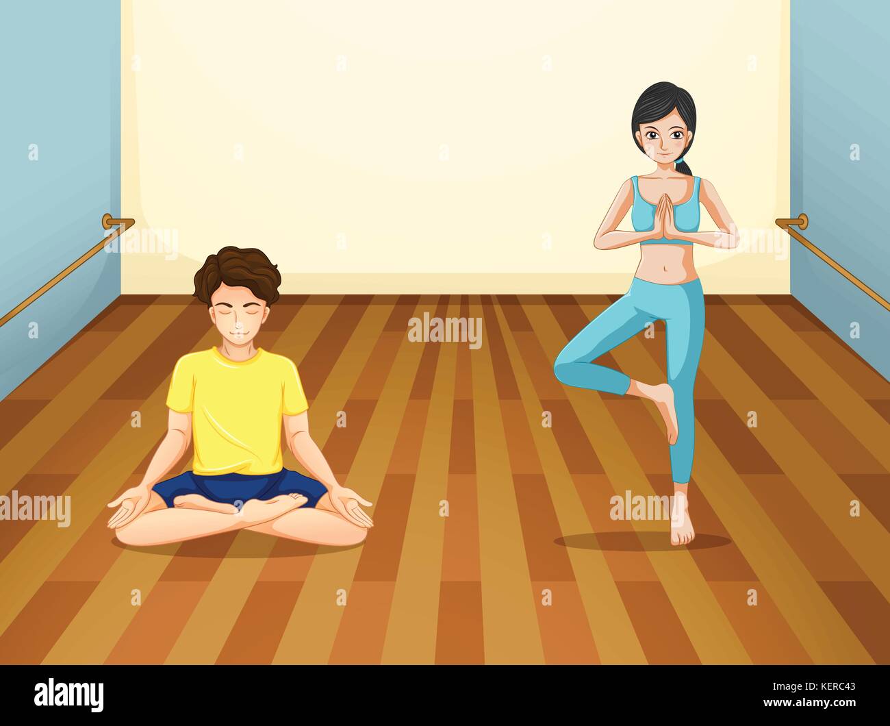 Illustration of a girl and a boy exercising Stock Vector