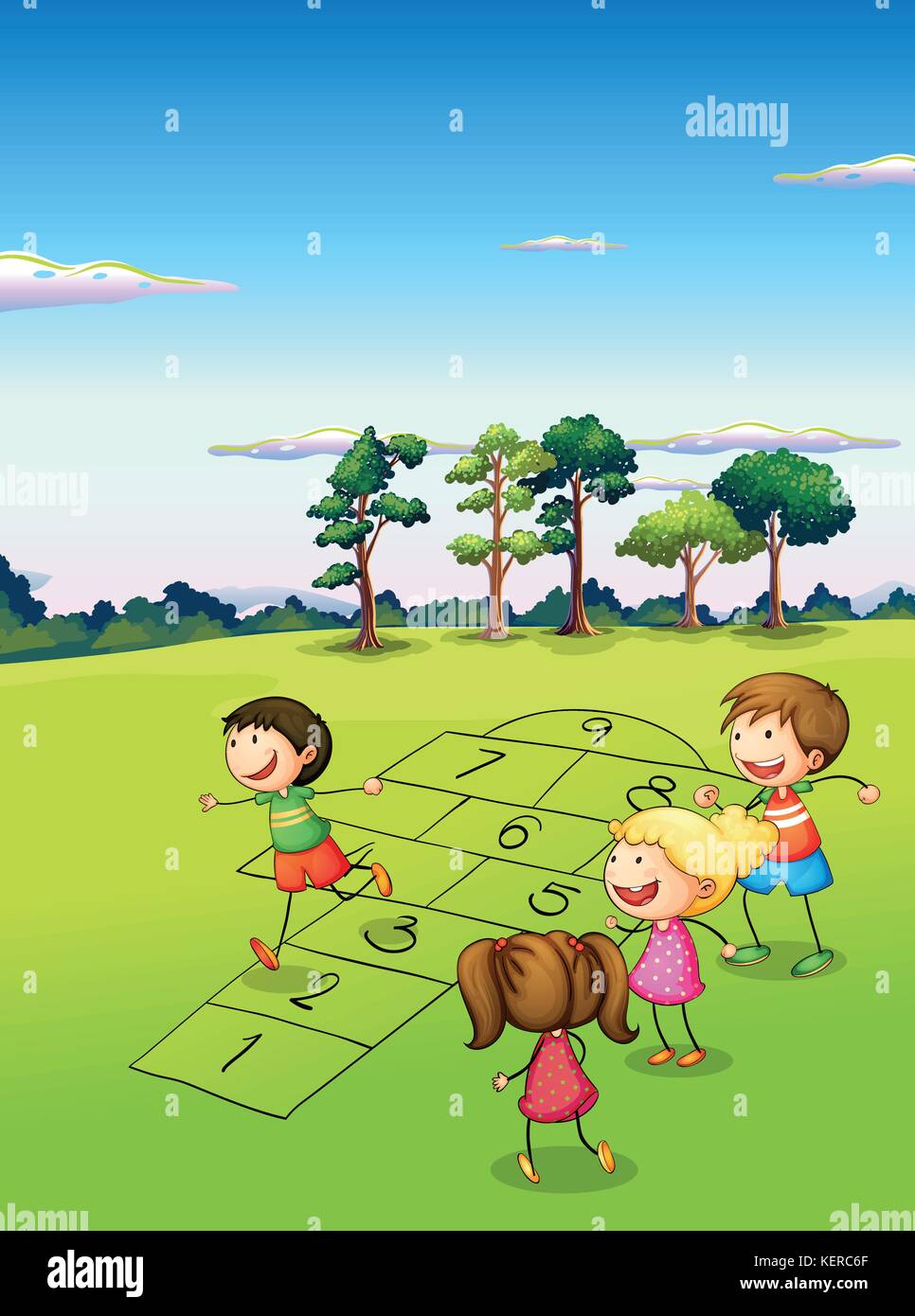 Children playing outdoor woods Stock Vector Images Alamy
