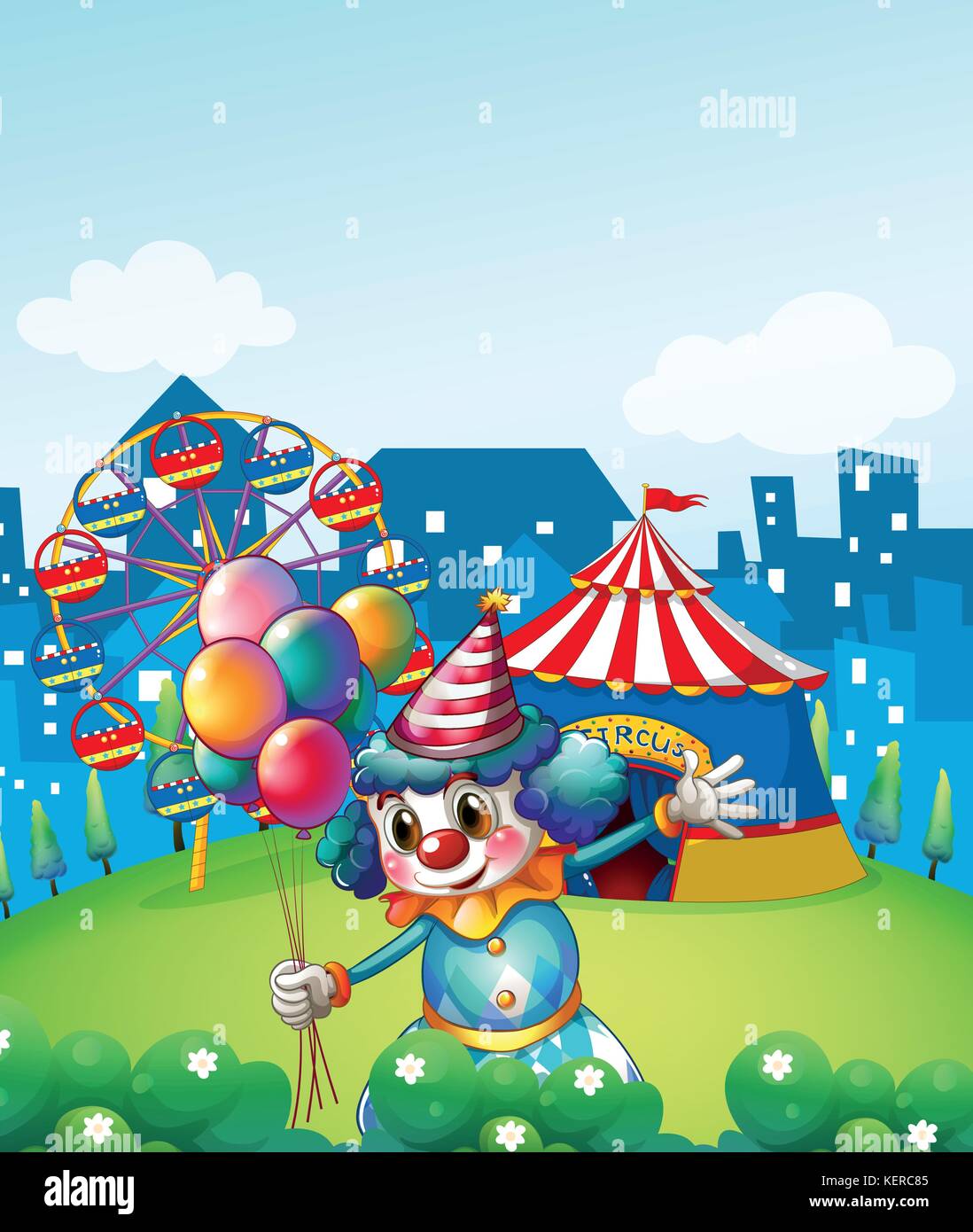 Illustration of a clown at the carnival with balloons Stock Vector ...