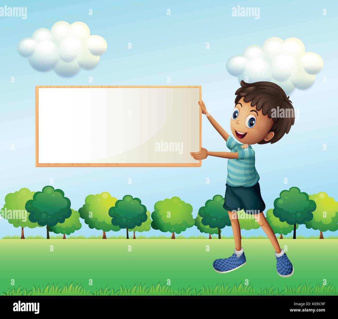 Illustration of a boy holding an empty framed board Stock Vector Image ...