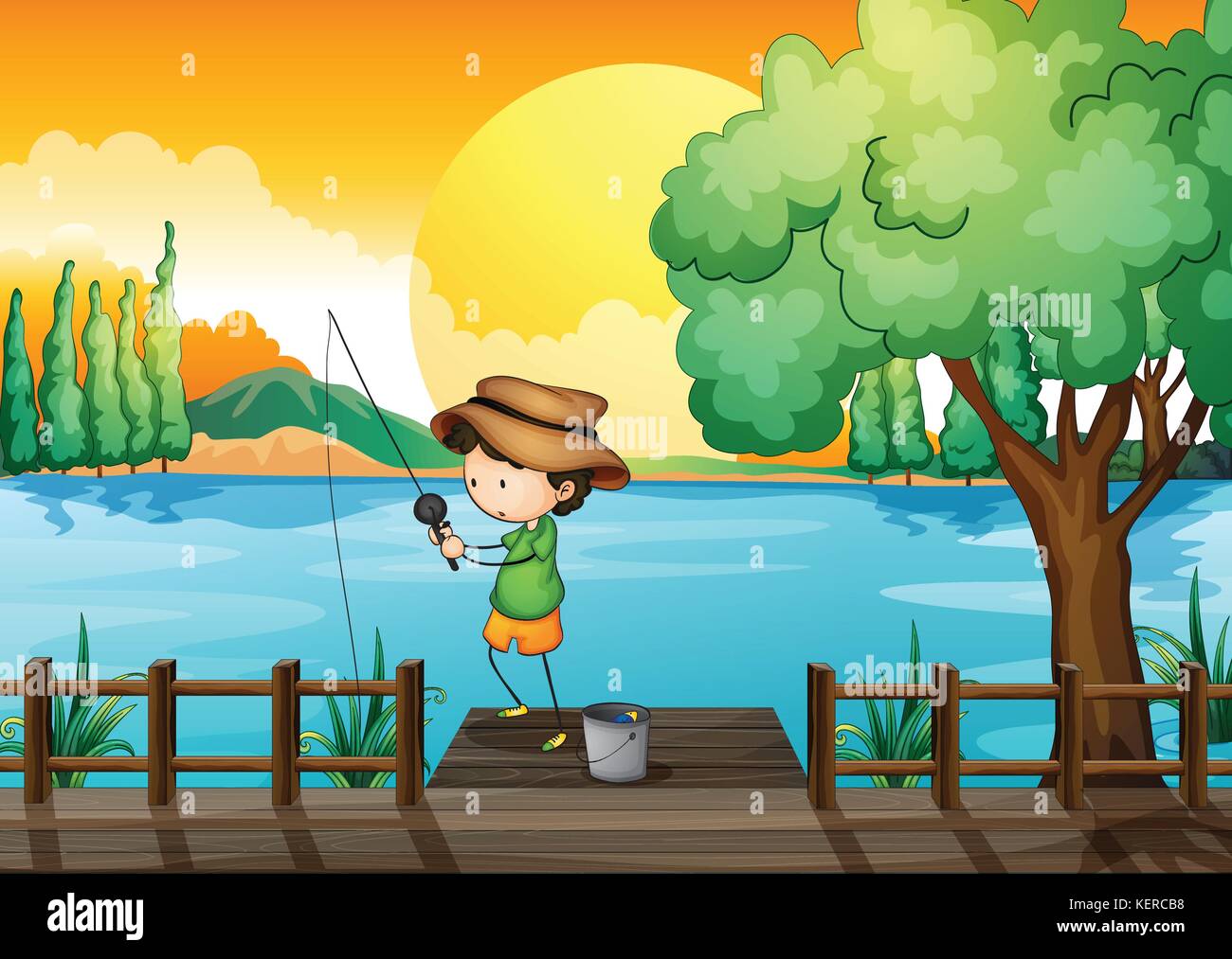 Illustration of a man fishing Stock Vector Image &amp; Art - Alamy