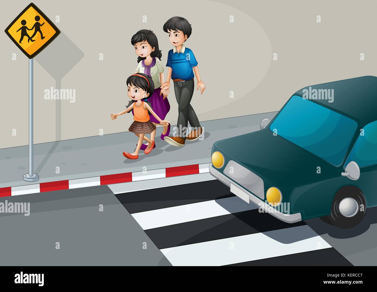 Illustration of a family walking at the street Stock Vector