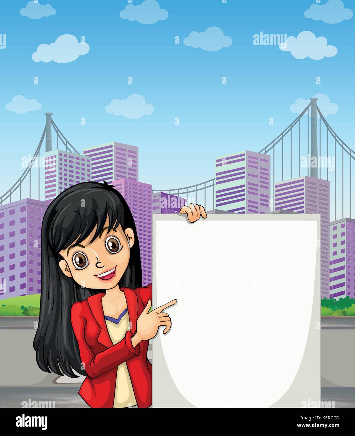 Illustration of a beautiful girl with an empty signage standing at the ...