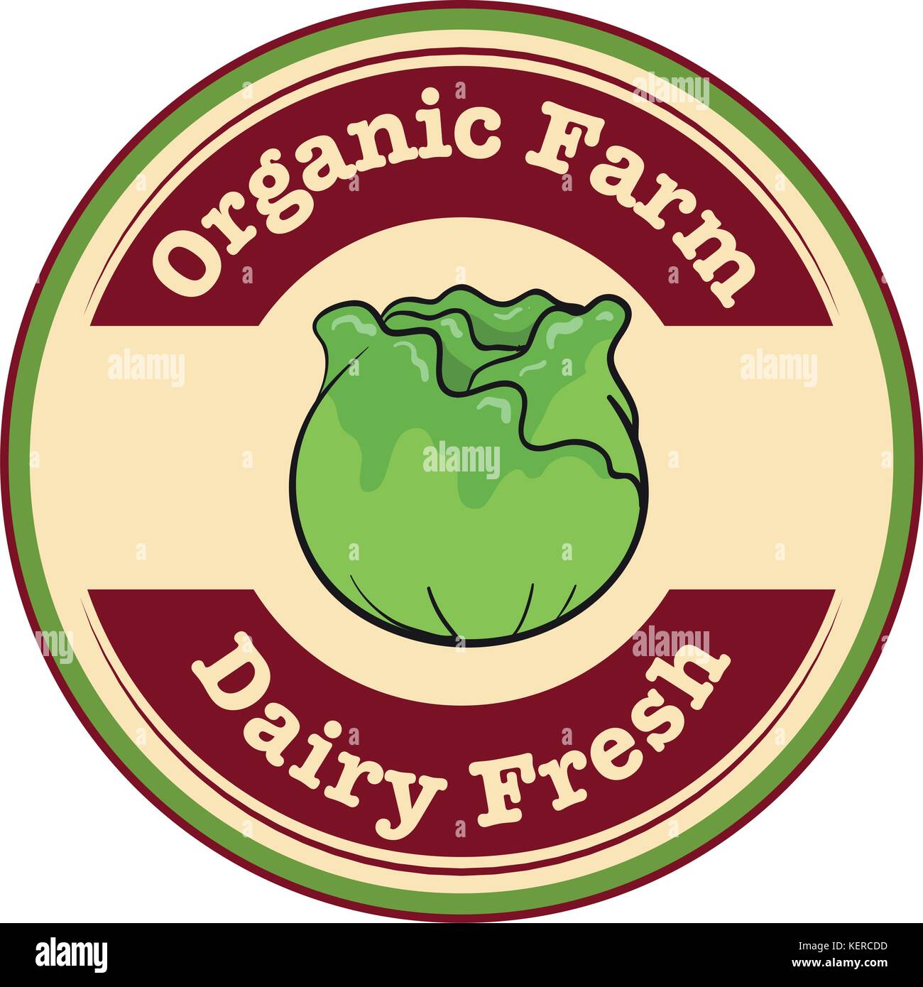 Illustration of an organic farm and dairy fresh label on a white ...