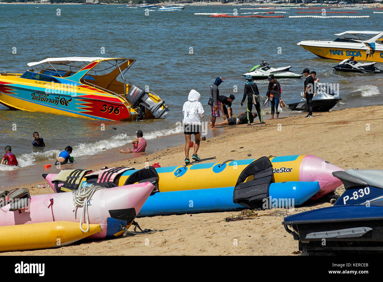People attending to an injured man following a Jet Ski accident