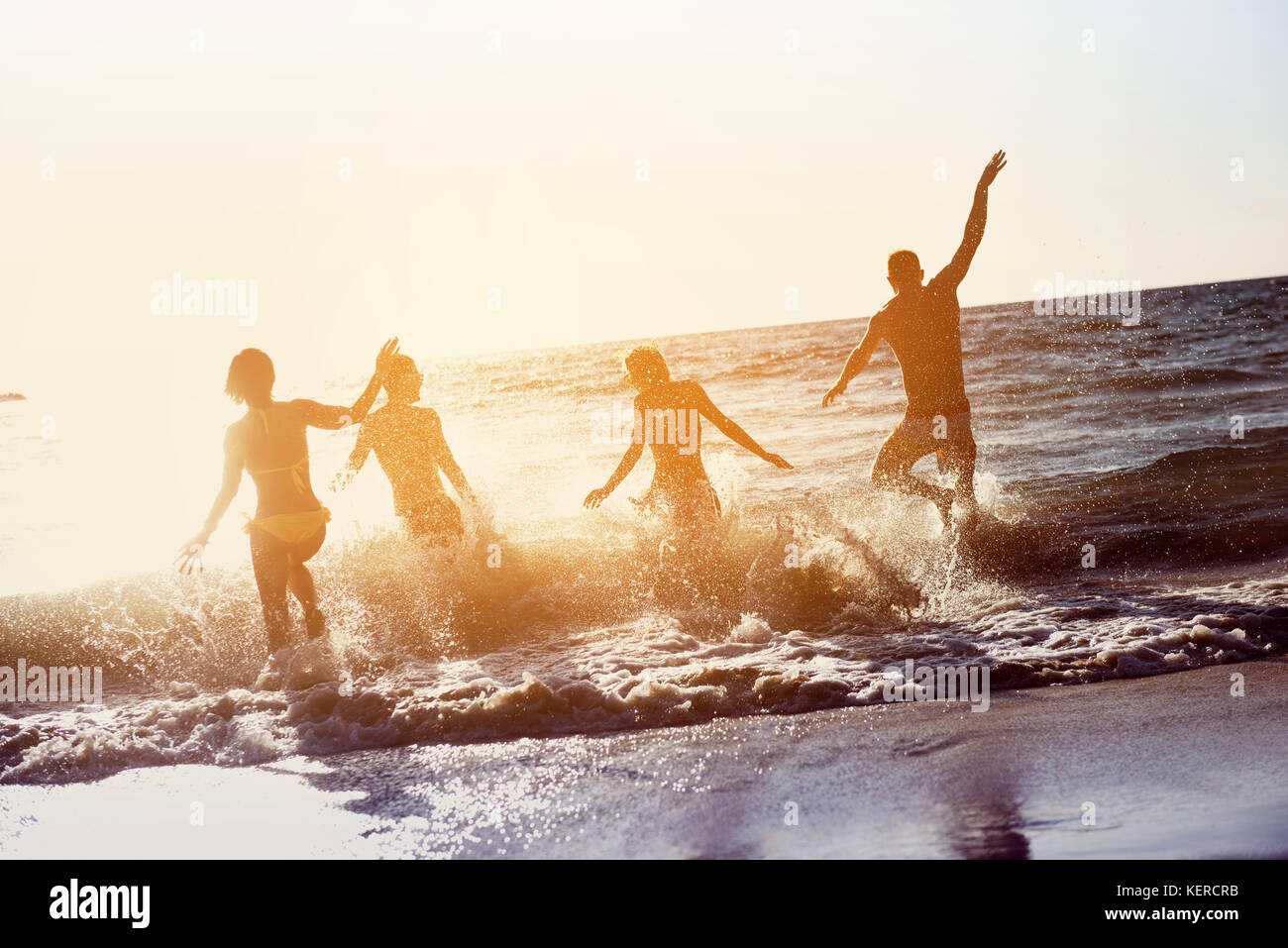 Happy friends beach vacations holiday Stock Photo