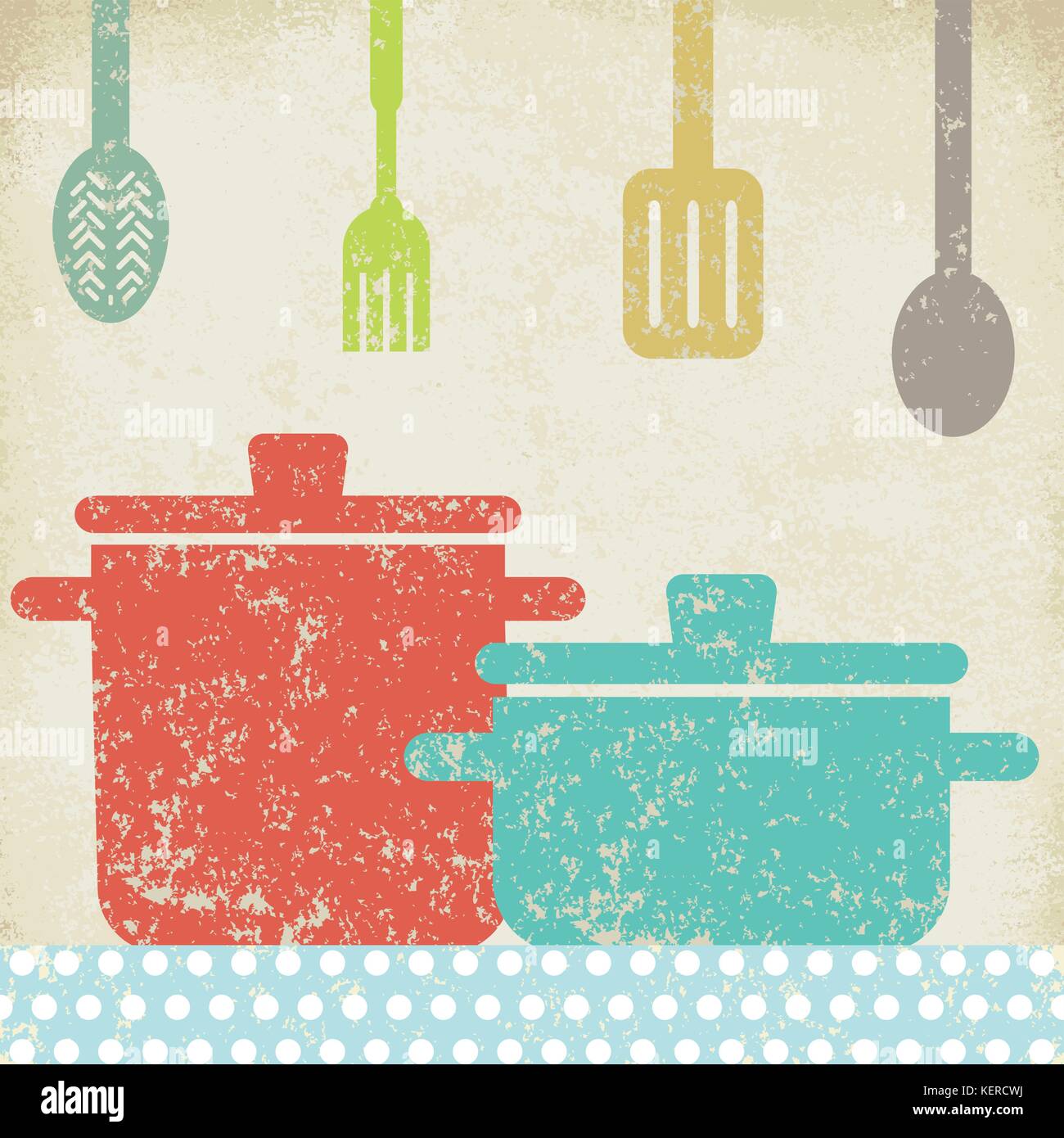 Vintage poster with cooking related objects. Stock Vector