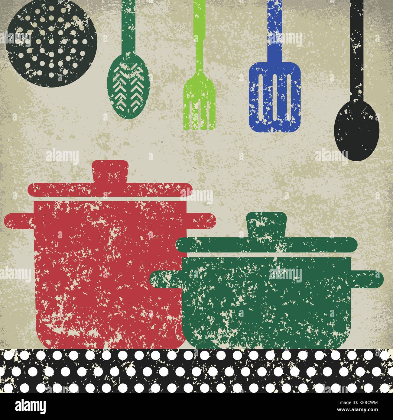 Vintage poster with cooking related objects. Stock Vector