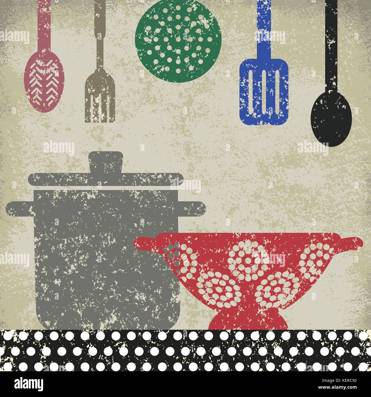 Vintage poster with cooking related objects. Stock Vector
