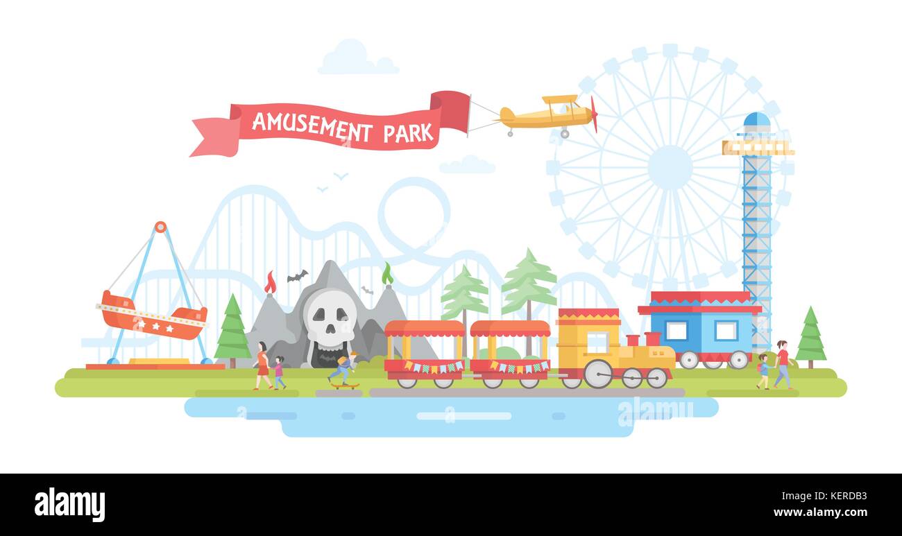 City with amusement park - modern flat design style vector illustration ...