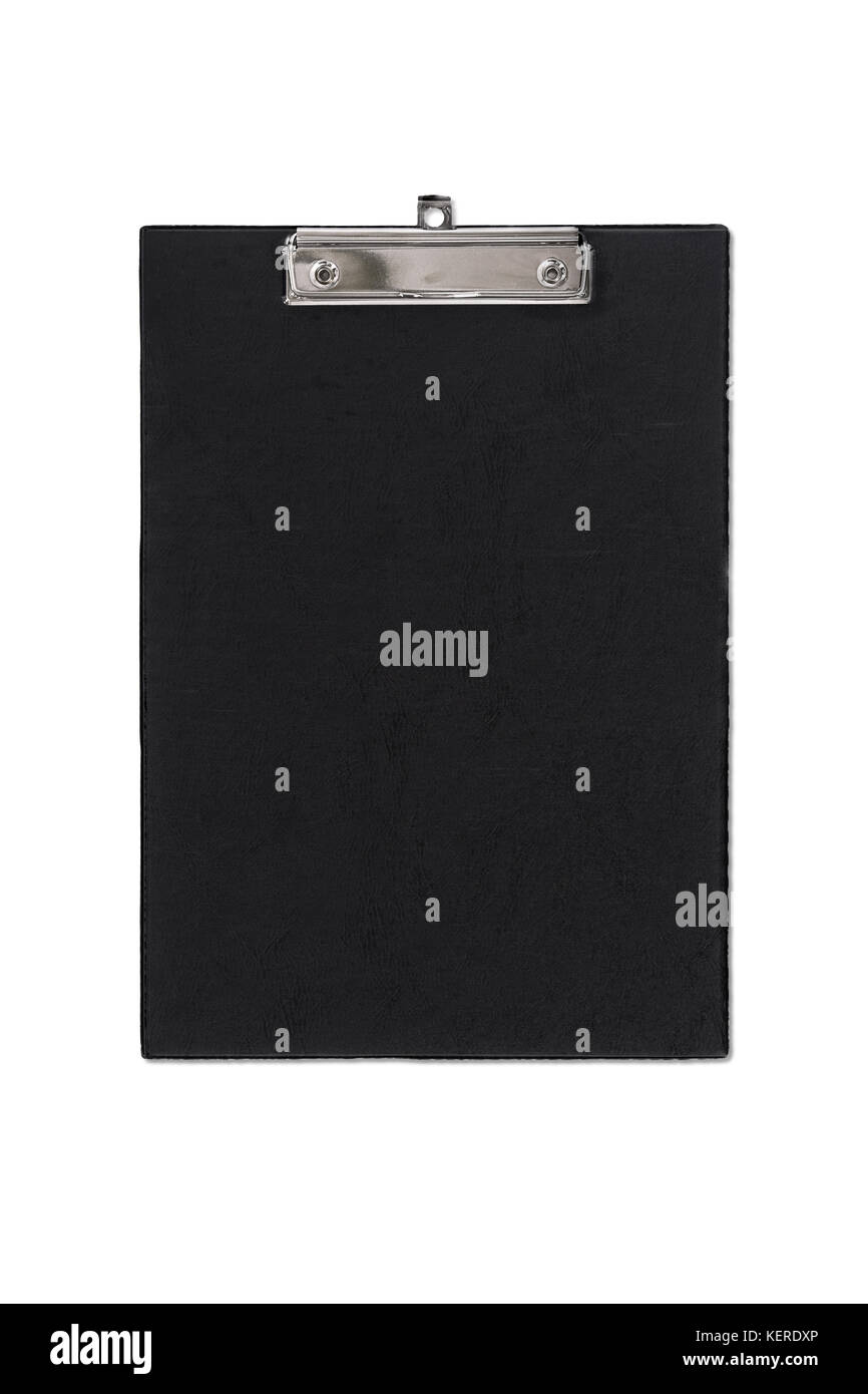 Leather Blank black Clipboard paper isolated on white background with ...