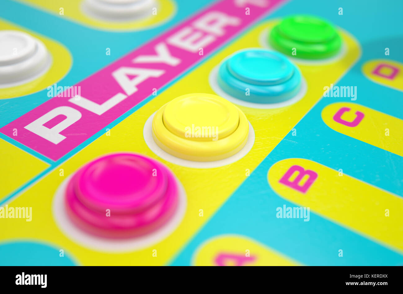 A vintage computer game machine control surface with joysticks and