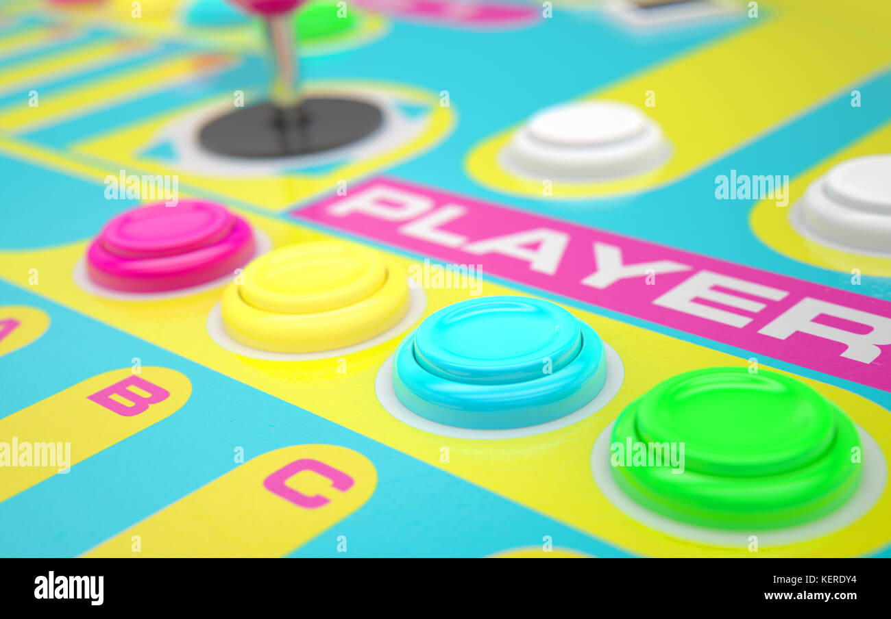 A vintage computer game machine control surface with joysticks and