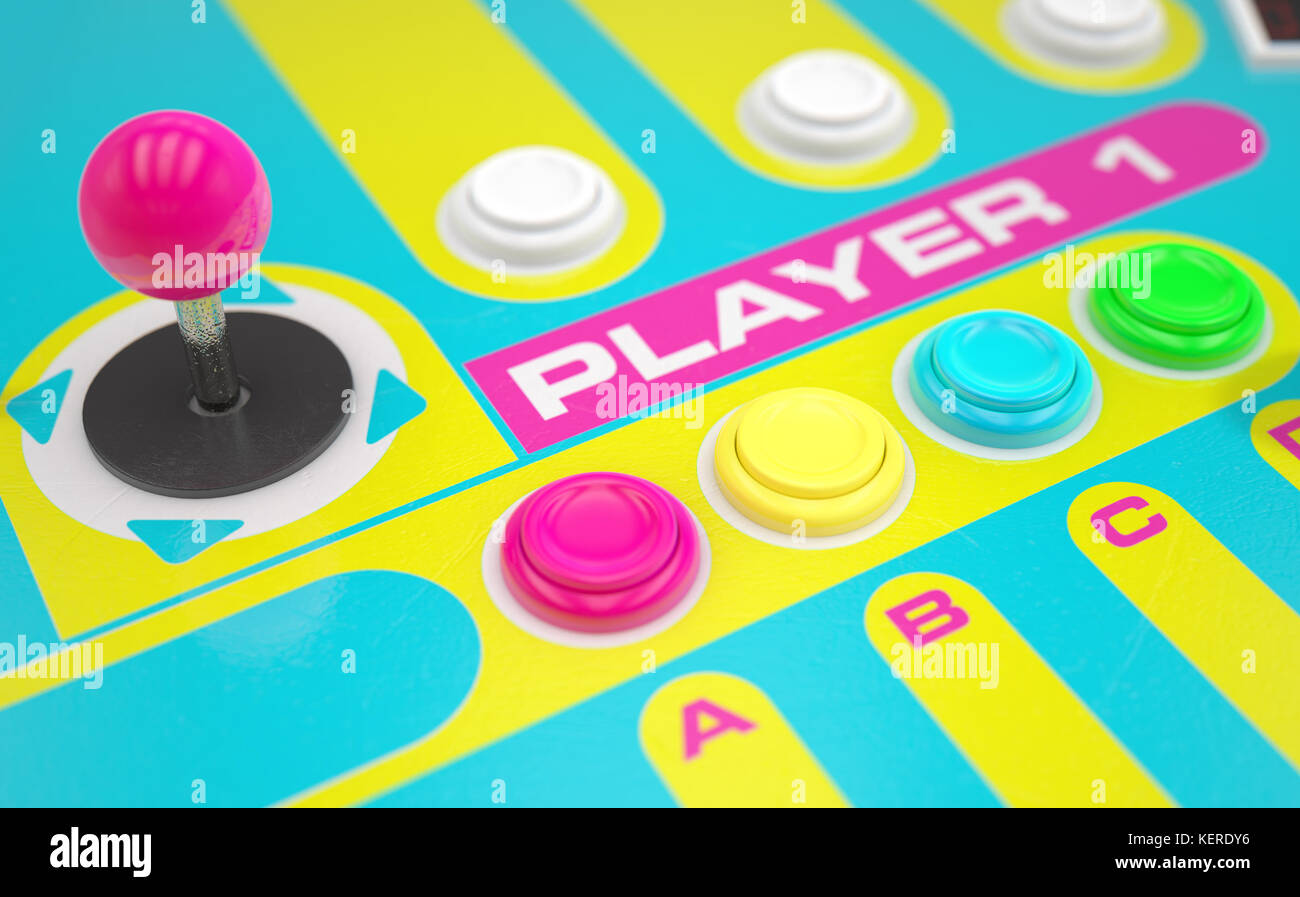 A vintage computer game machine control surface with joysticks and