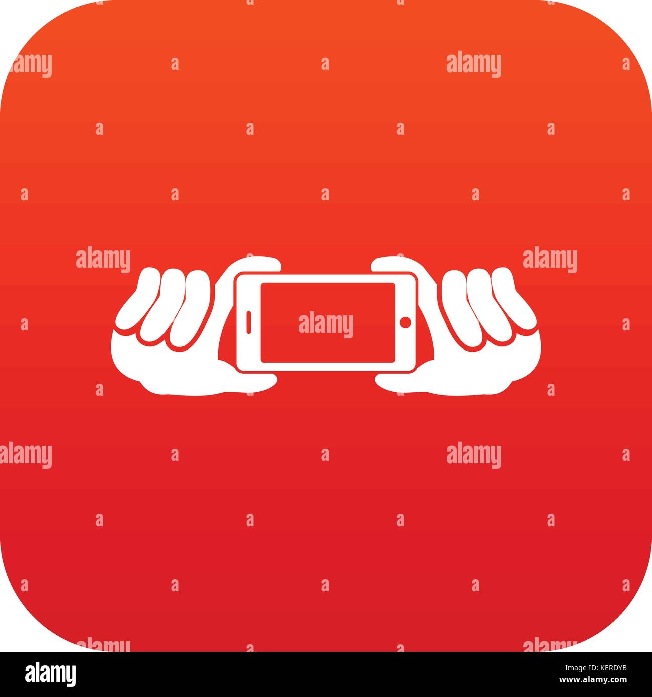 Two hands holding mobile phone icon digital red Stock Vector Image ...