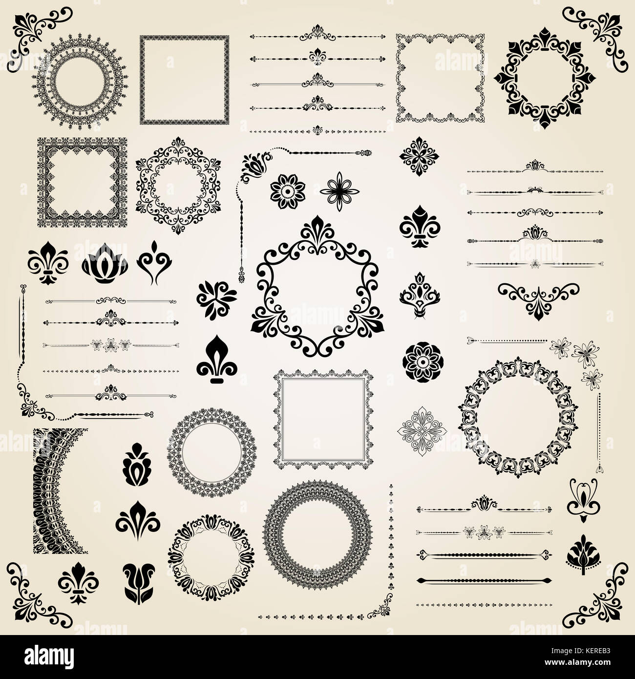 Vintage Set of Horizontal, Square and Round Elements Stock Photo - Alamy