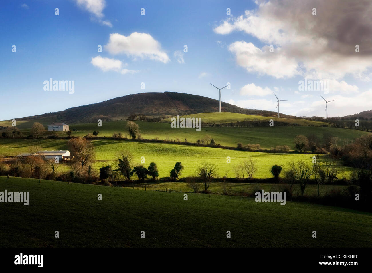 Curraghgraigue Wind Farm,Set in Pastoral surroundings near Nenagh County Tipperary, Ireland Stock Photo