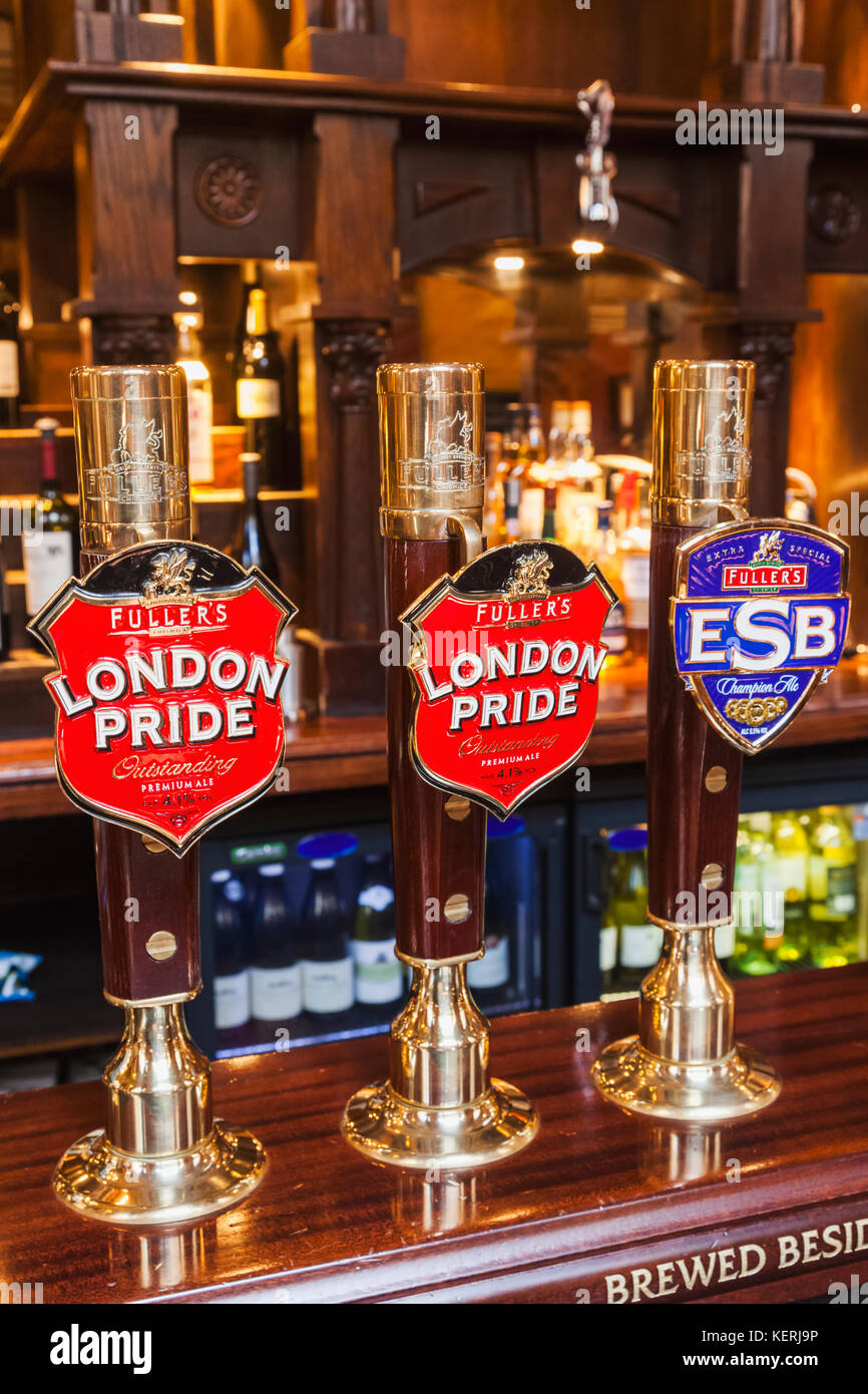 England, London, Pub Beer Pump Handles Stock Photo Alamy