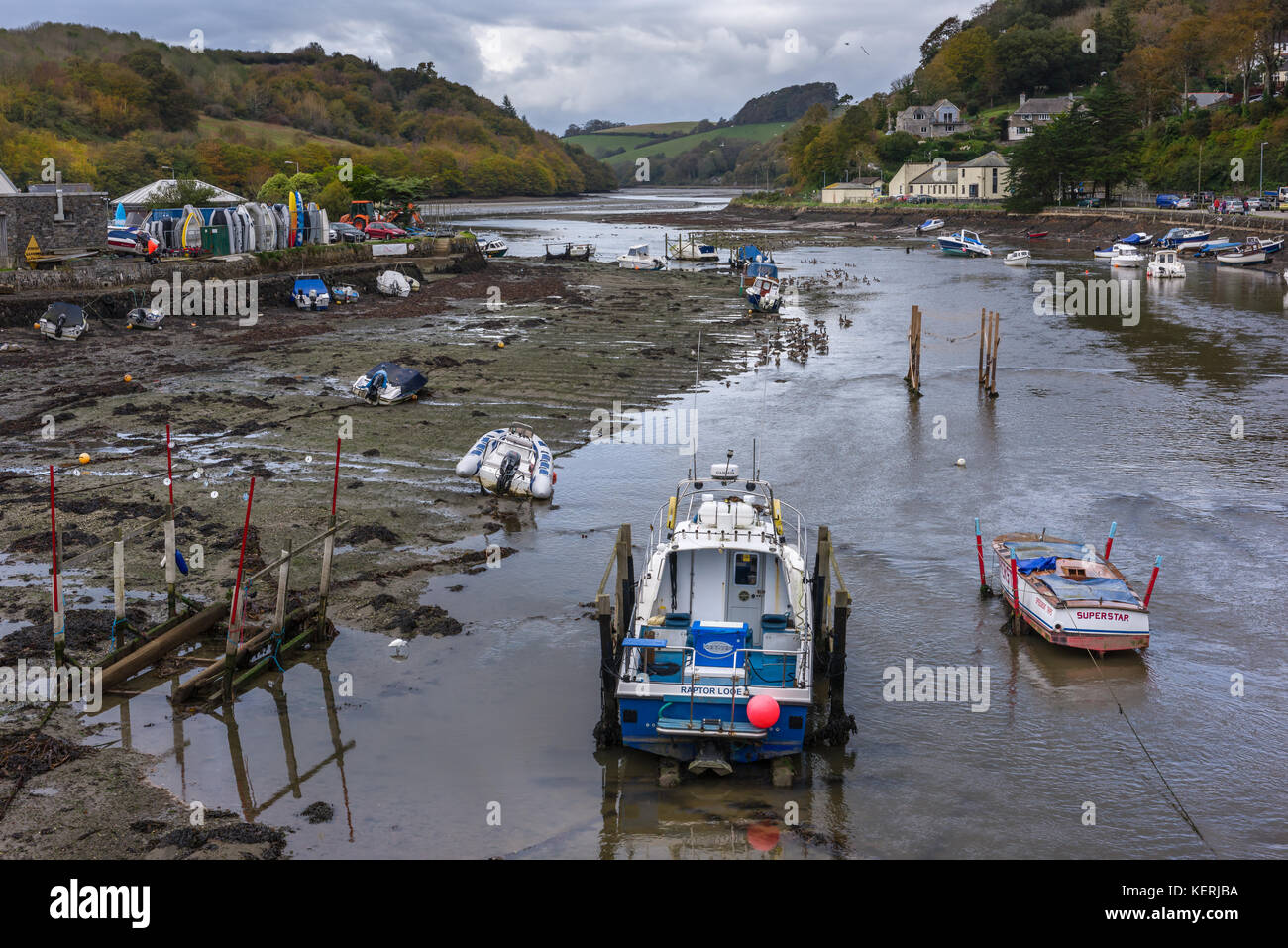 Low tide on the East Looe river which runs through Looe, a small