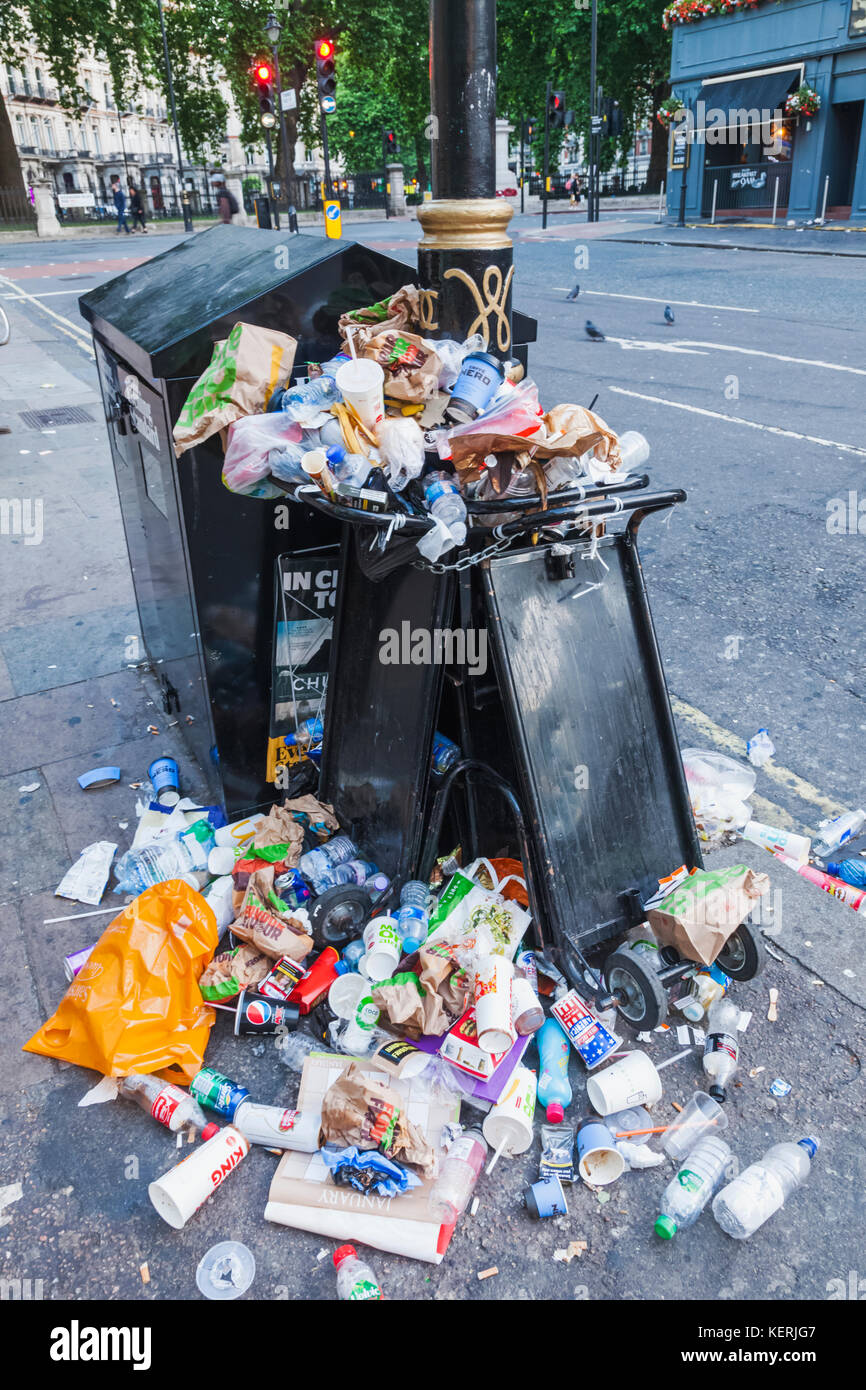 England, London, Overflowing Rubbish Bins Stock Photo - Alamy