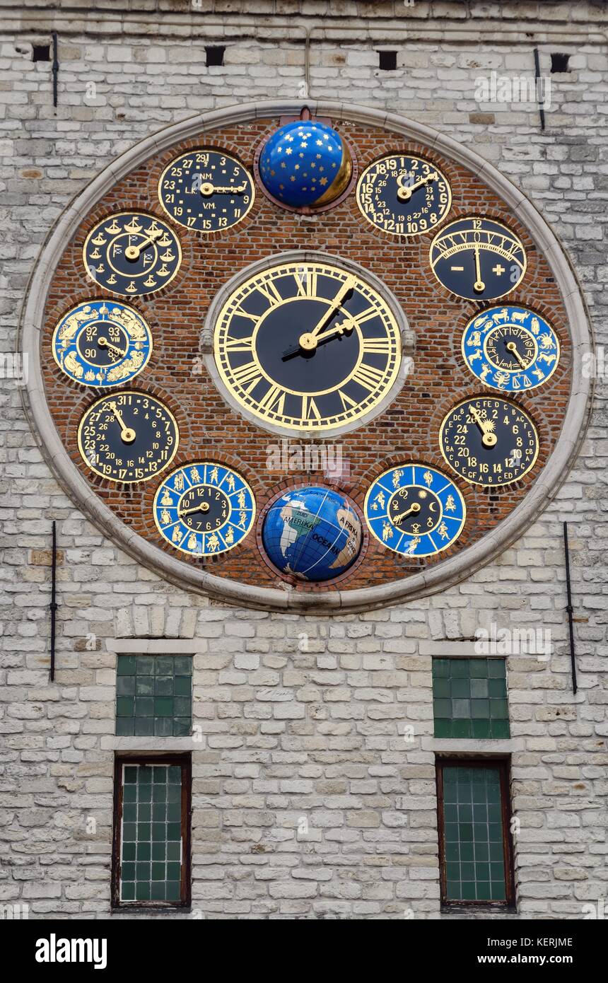 The Jubilee clock on the Zimmer Tower, Lier, Belgium Stock Photo