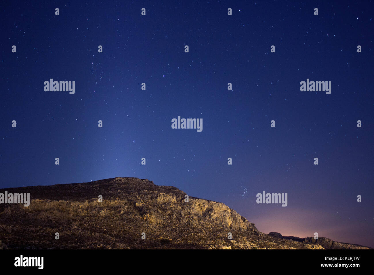 Stary Night in Lindos, Rhodes Island, Greece Stock Photo