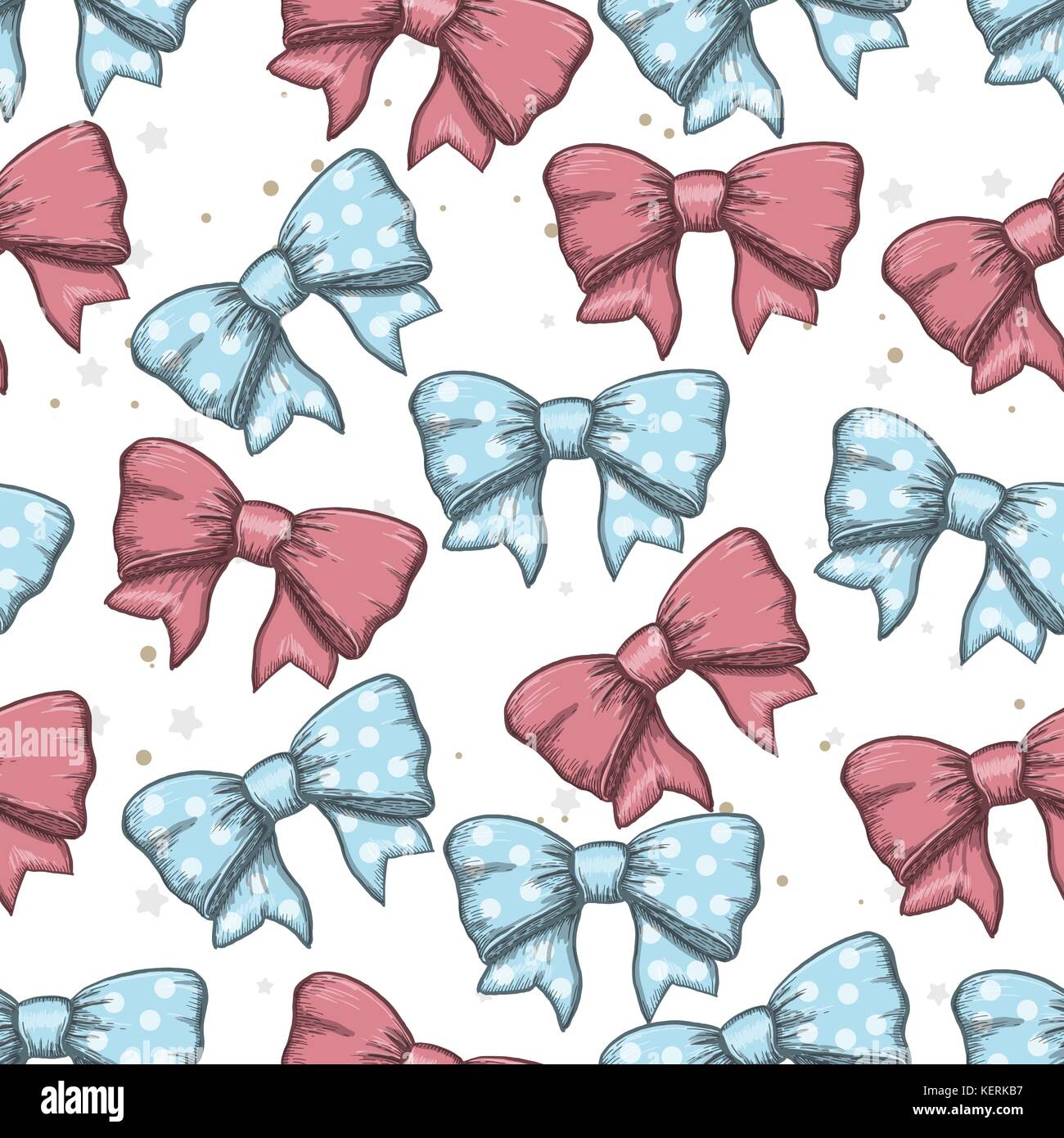 Seamless background of vintage hand drawn ribbon bows. Vector ...