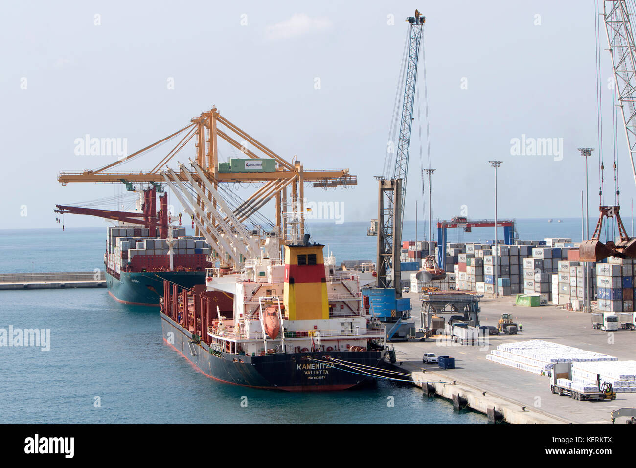 Jona Container Ship loading Maersk containers at Malaga port in Spain