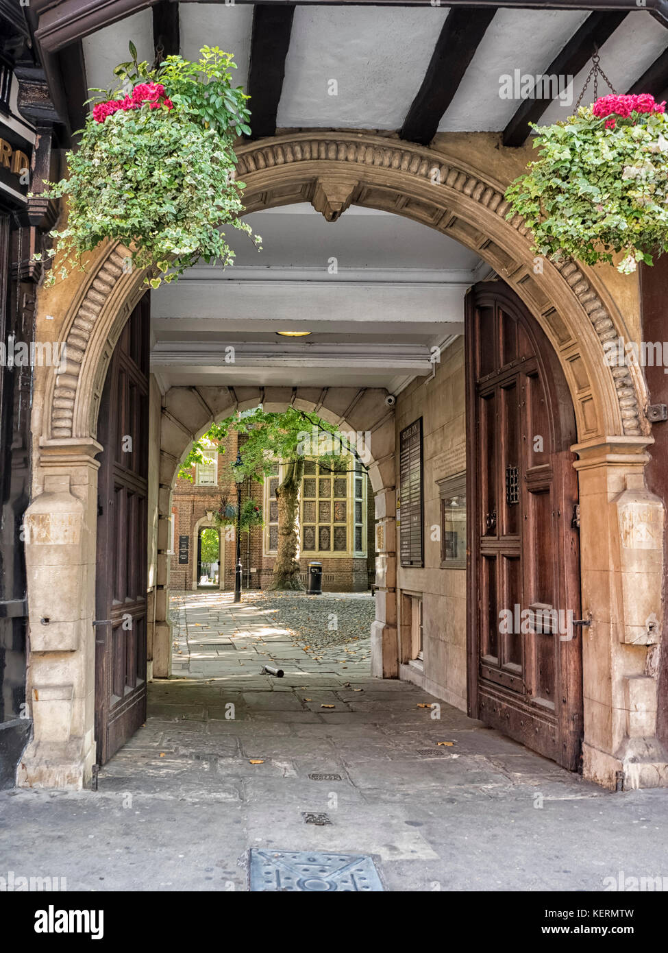 LONDON, UK - AUGUST 25, 2017:   Arched entrance in to the Courtyard of Staple Court from High Holborn Stock Photo