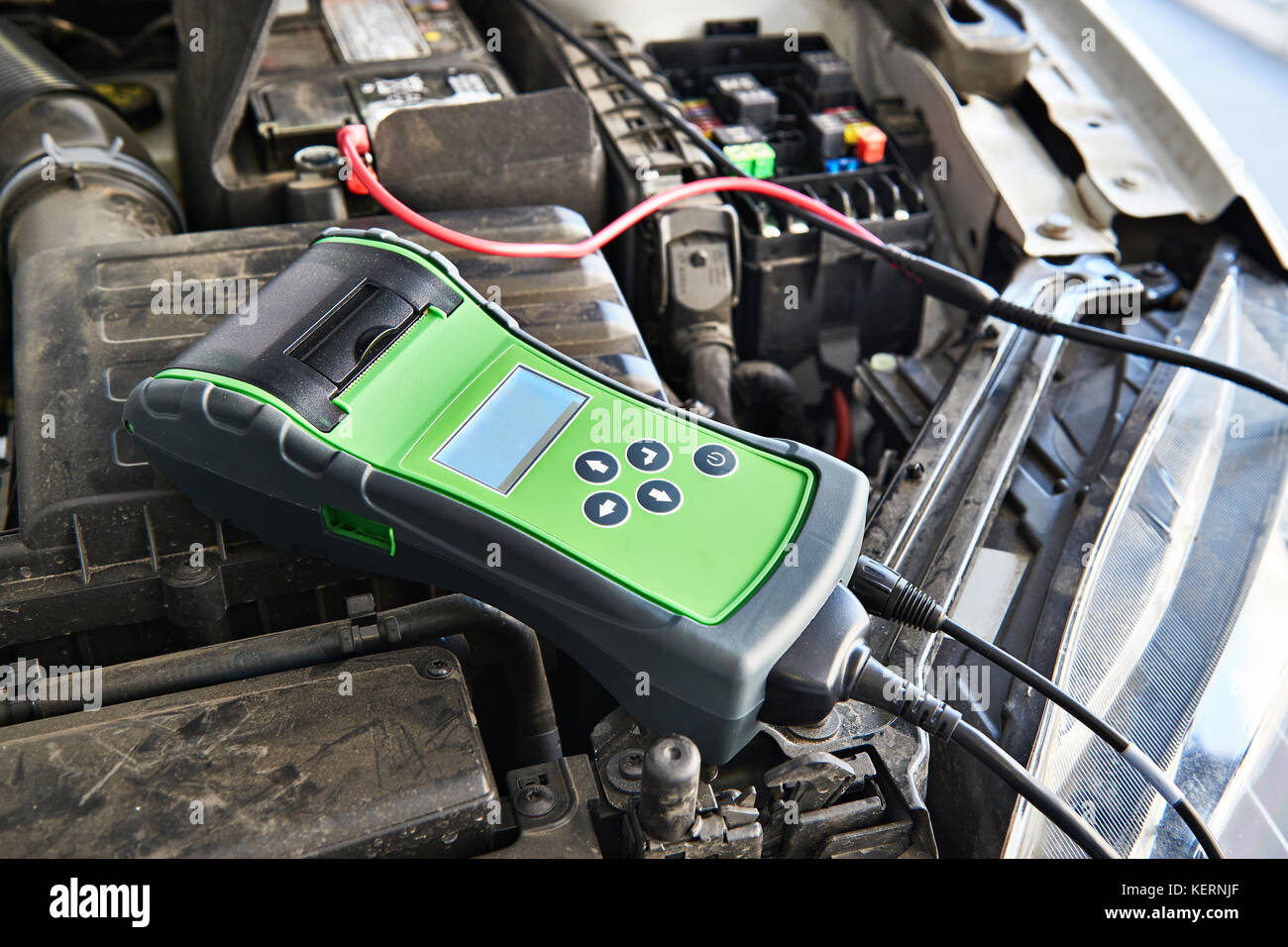Car battery tester in work Stock Photo Alamy