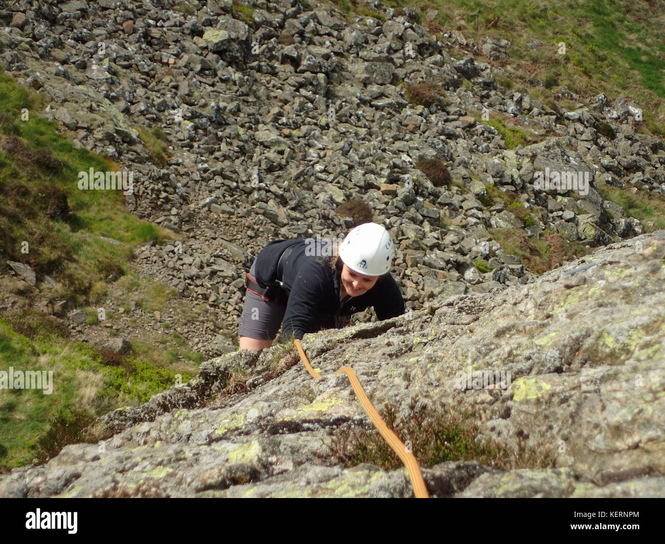 Rock climbing on Gouther Crag in Swindale, Lake District National Park, Cumbria, England. Stock Photo