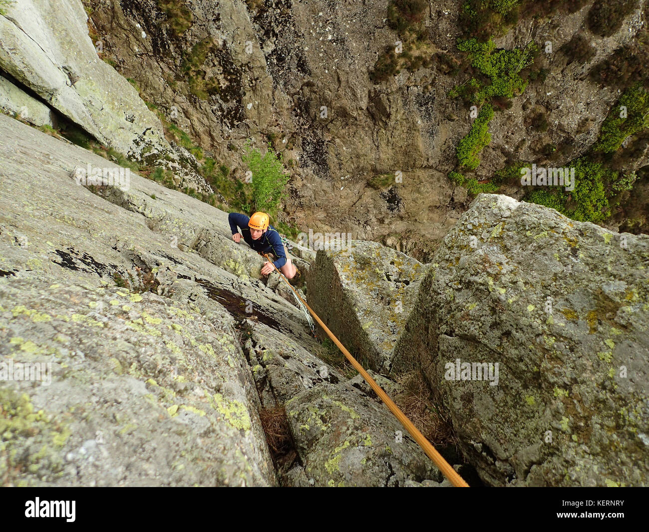Rock climbing on Gouther Crag in Swindale, Lake District National Park, Cumbria, England. Stock Photo