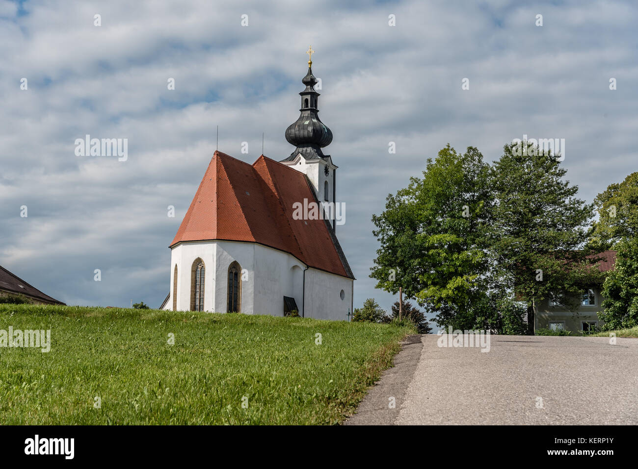 Scenic view of small white church in Austria Stock Photo