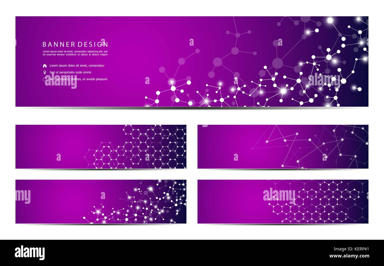 Set of abstract banner design, dna molecule structure background ...