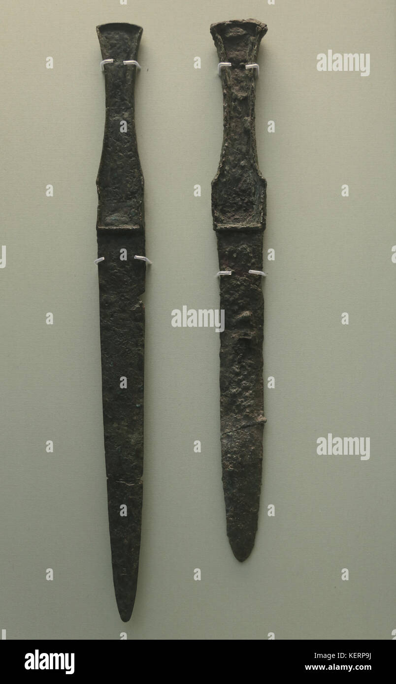 Mesopotamian. Assyrian Empire, Iraq. Two copper alloy swords. From Ur. 1500 BC. British Museum. London. GBR Stock Photo