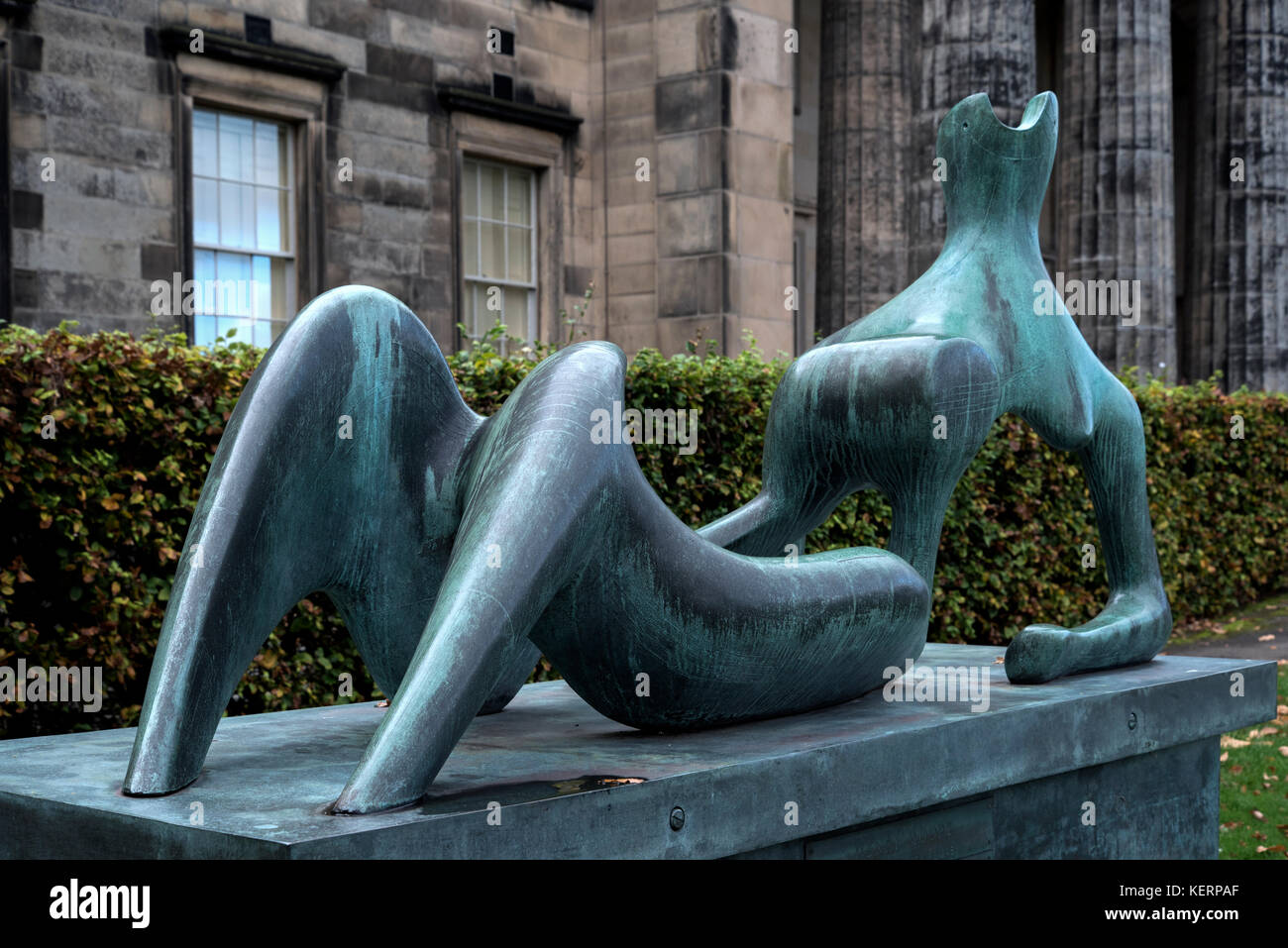 reclining Figure (1951) by Henry Moore, outside the Scotthish National Gallery of Modern Art in Edinburgh, Scotland, UK. Stock Photo