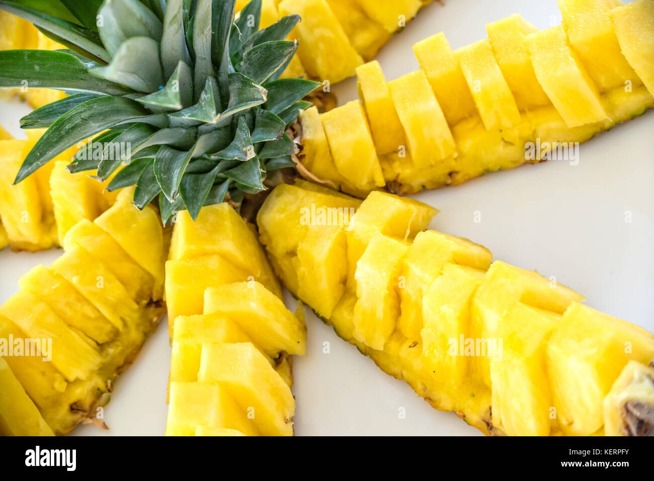 Close up of a plate of pineapple boats Stock Photo