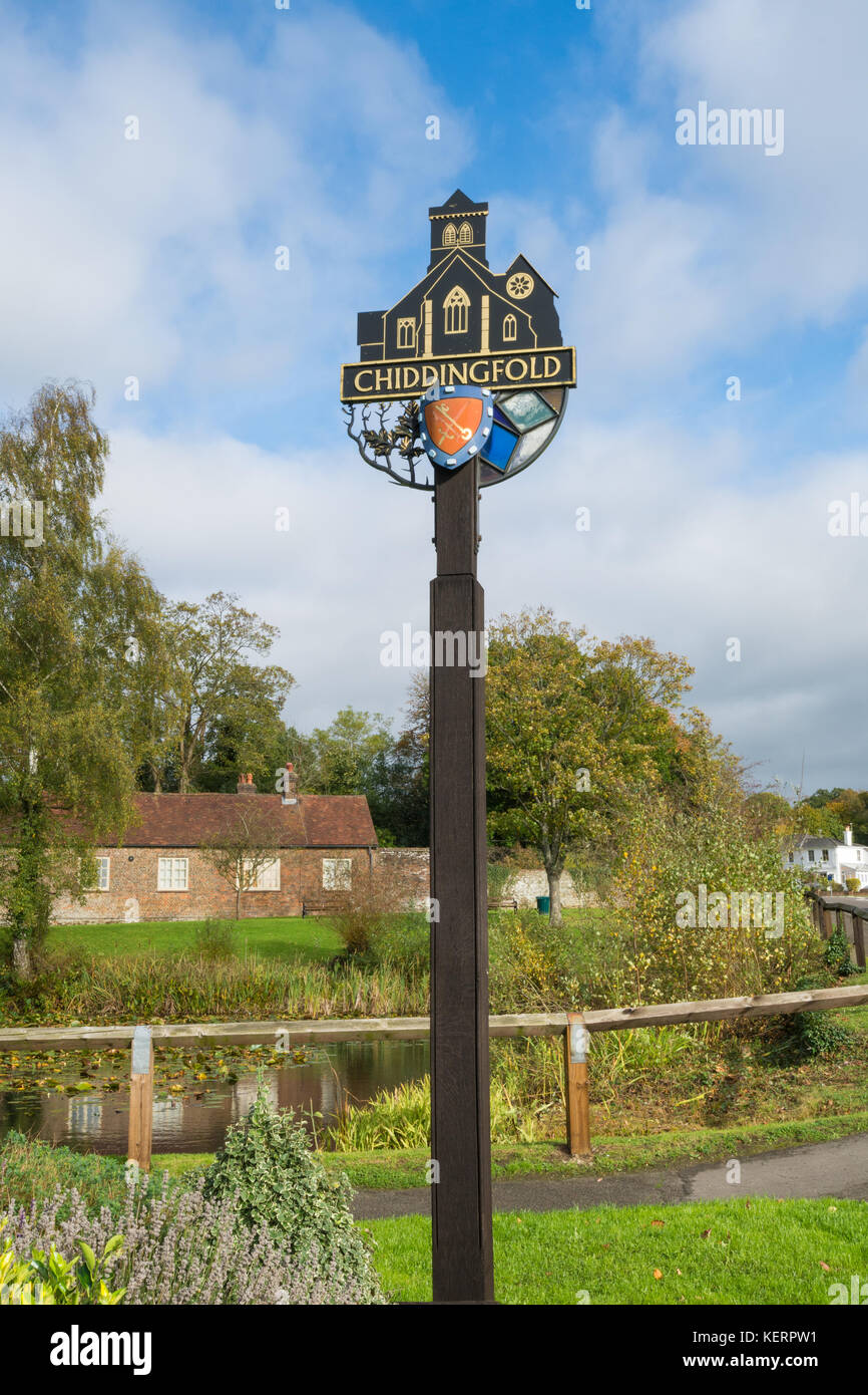 Decorative village sign in Chiddingfold, Surrey, UK Stock Photo