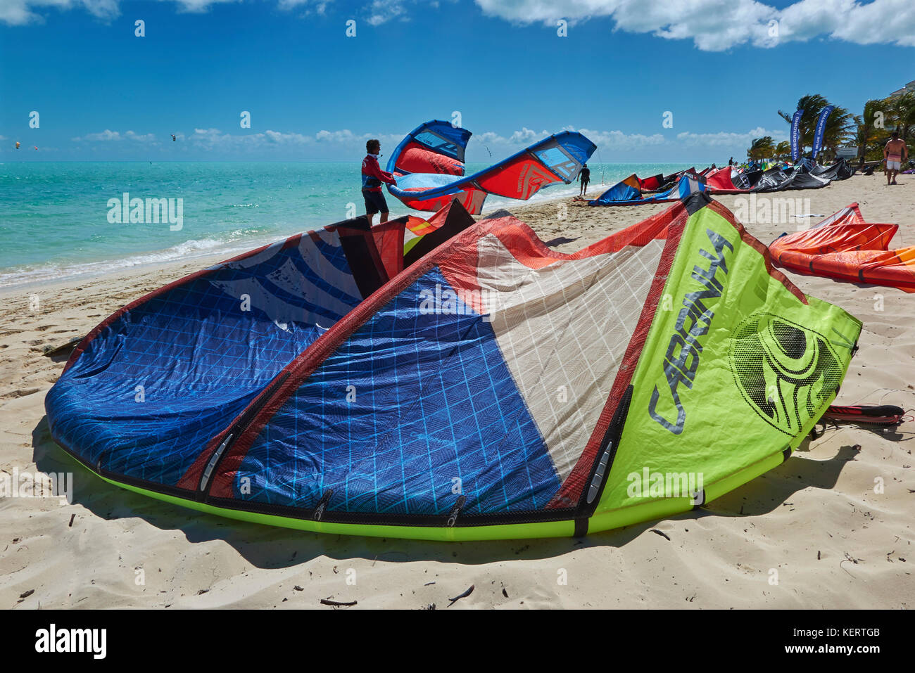 Kitesurfing equipment on the sand at Long Bay Beach, Providenciales, one of the Caribbean's