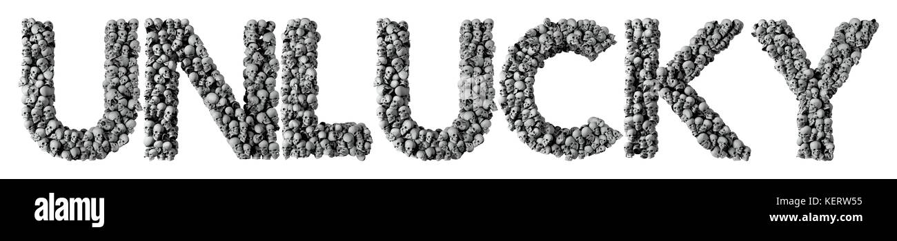 Unlucky word made from a skull font. 3D Rendering Stock Photo - Alamy