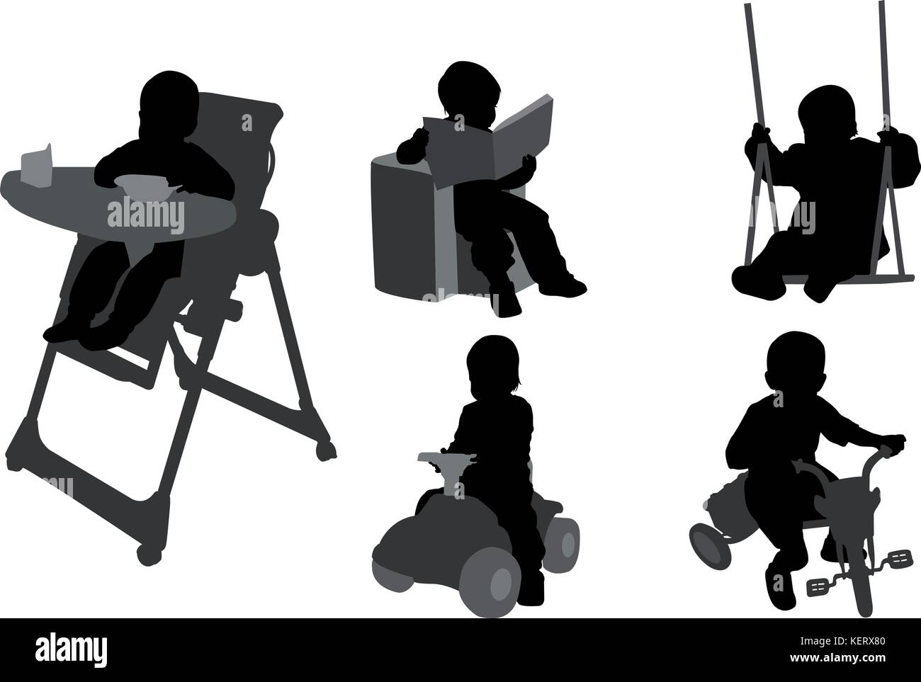 toddlers silhouettes 3 - vector Stock Vector