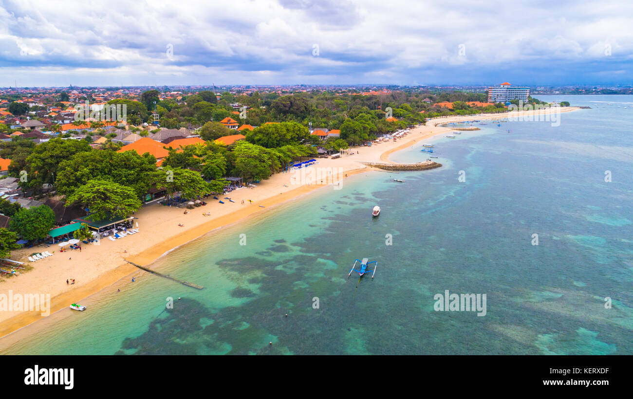 Sanur beach aerial view. Bali, Indonesia. Stock Photo