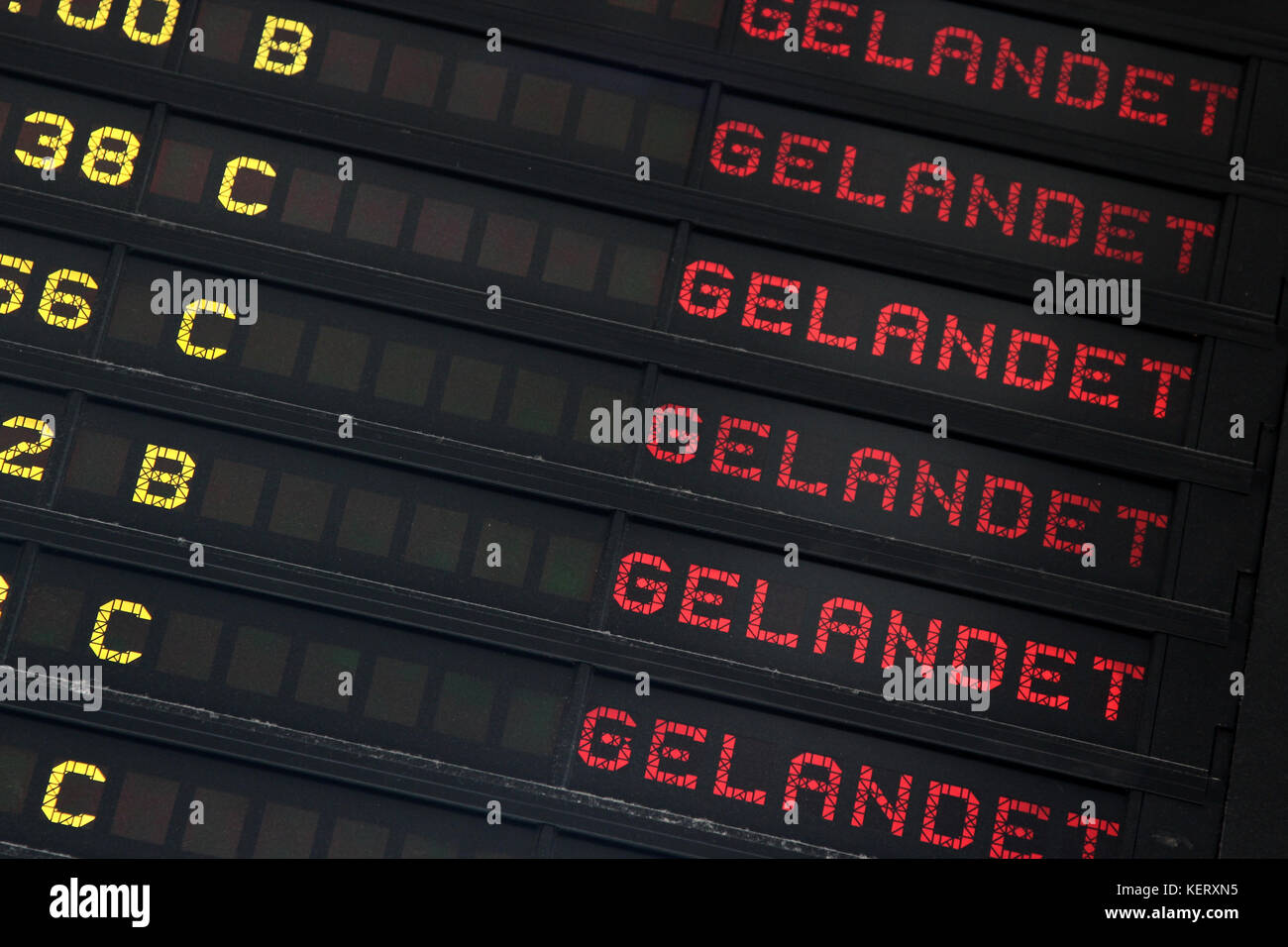 destination board German at airport Stock Photo