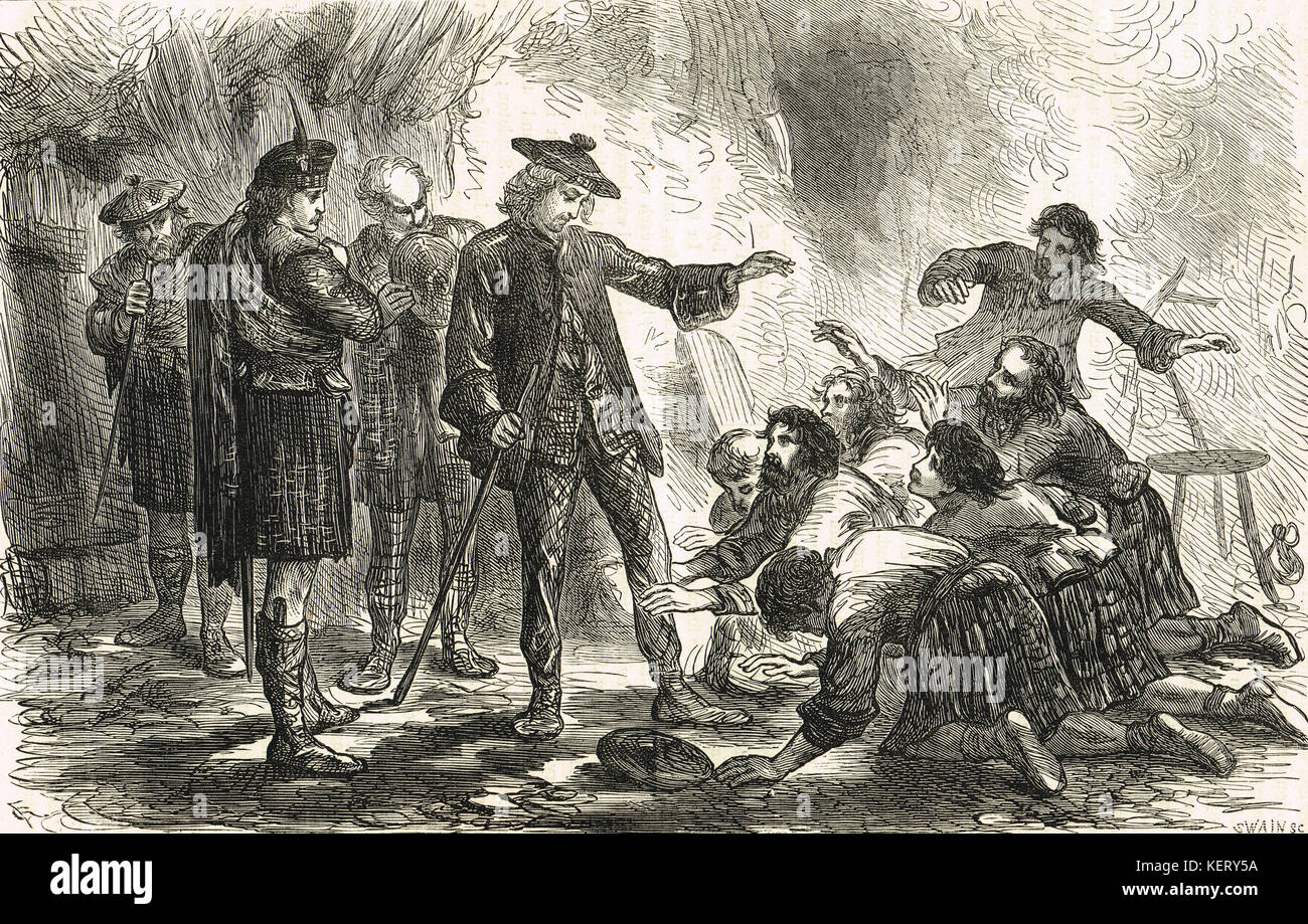 Charles Edward Stuart sheltered by highlanders, after The Battle of Culloden, 16 April 1746 Stock Photo